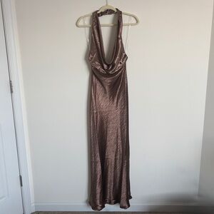 NWT | Chocolate Brown Metallic Cowl Neck Maxi Dress